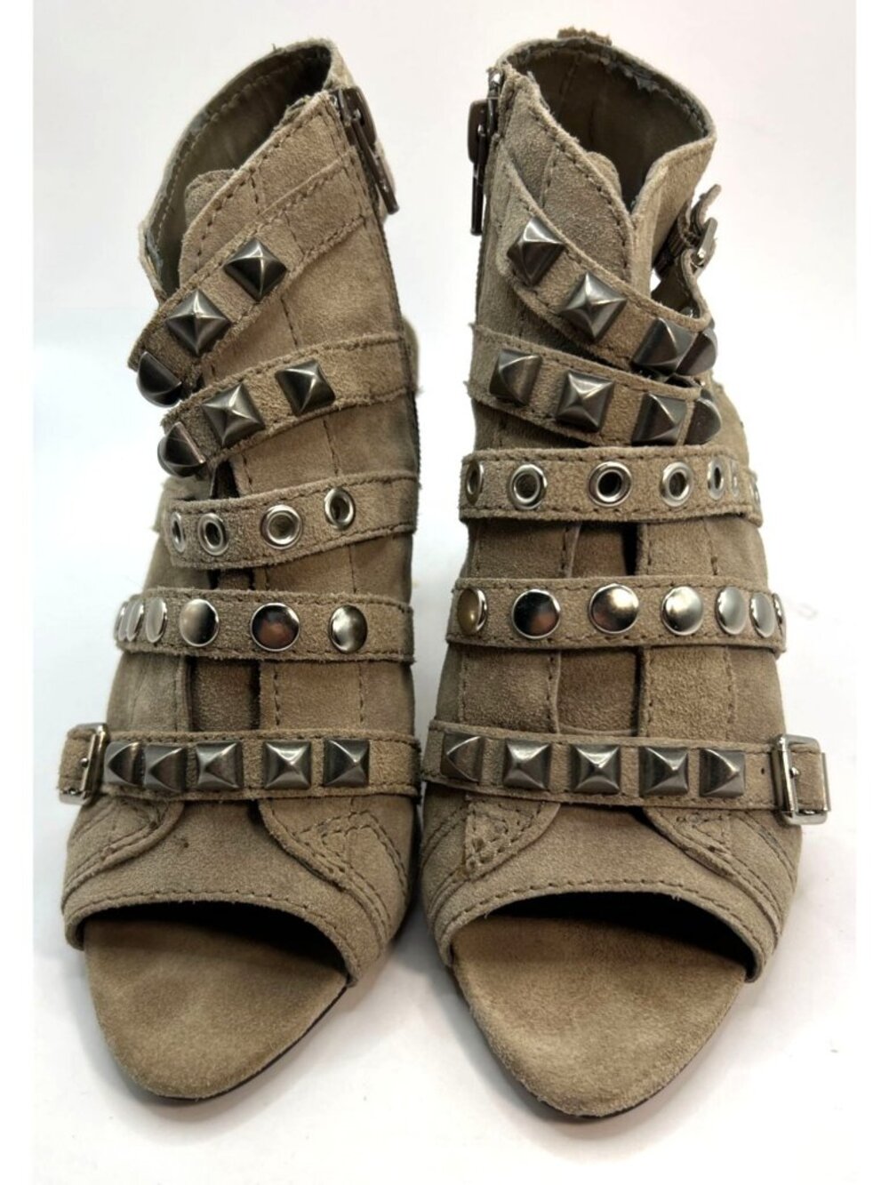 Steve Madden Luxe Gray Suede Studded Gladiator Heels Women’s Size 7 Open Toe